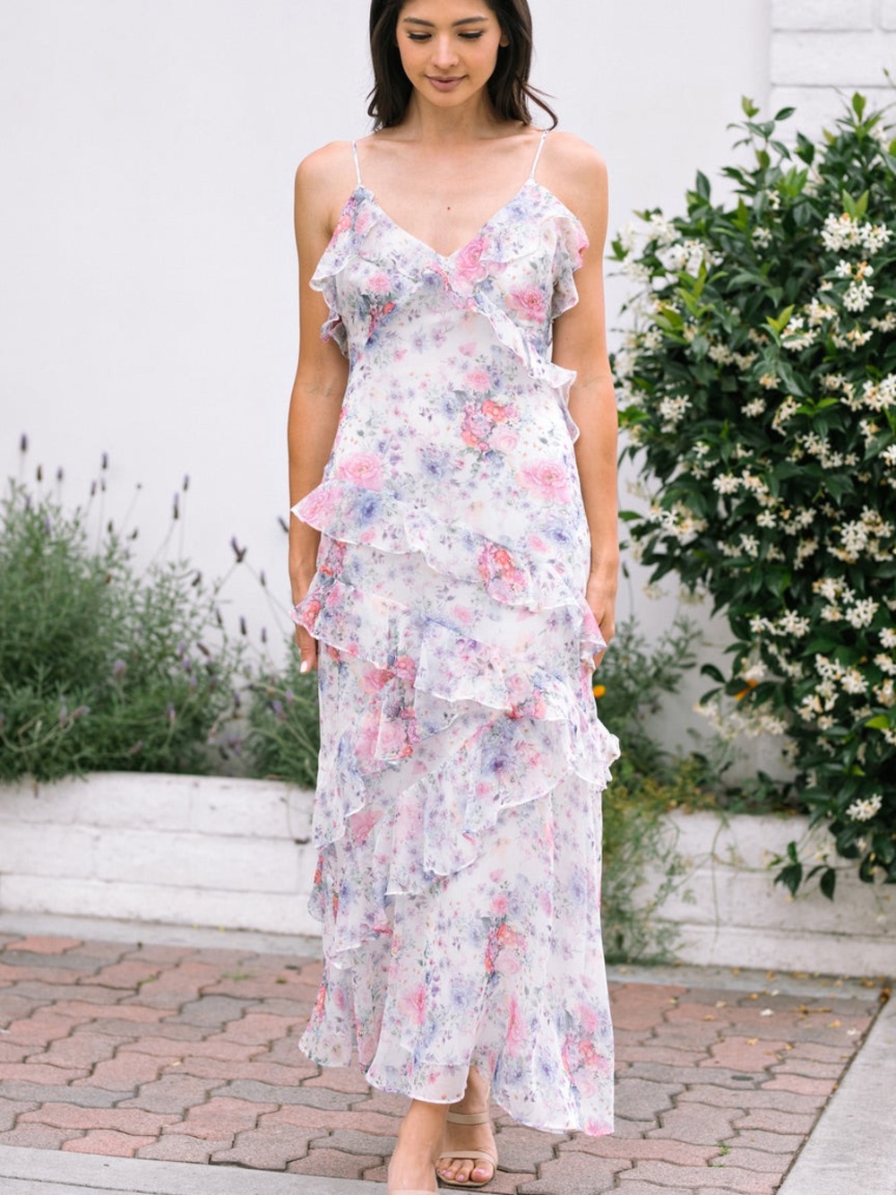 Morning Lavender-Melissa Ruffled Floral Maxi Dress